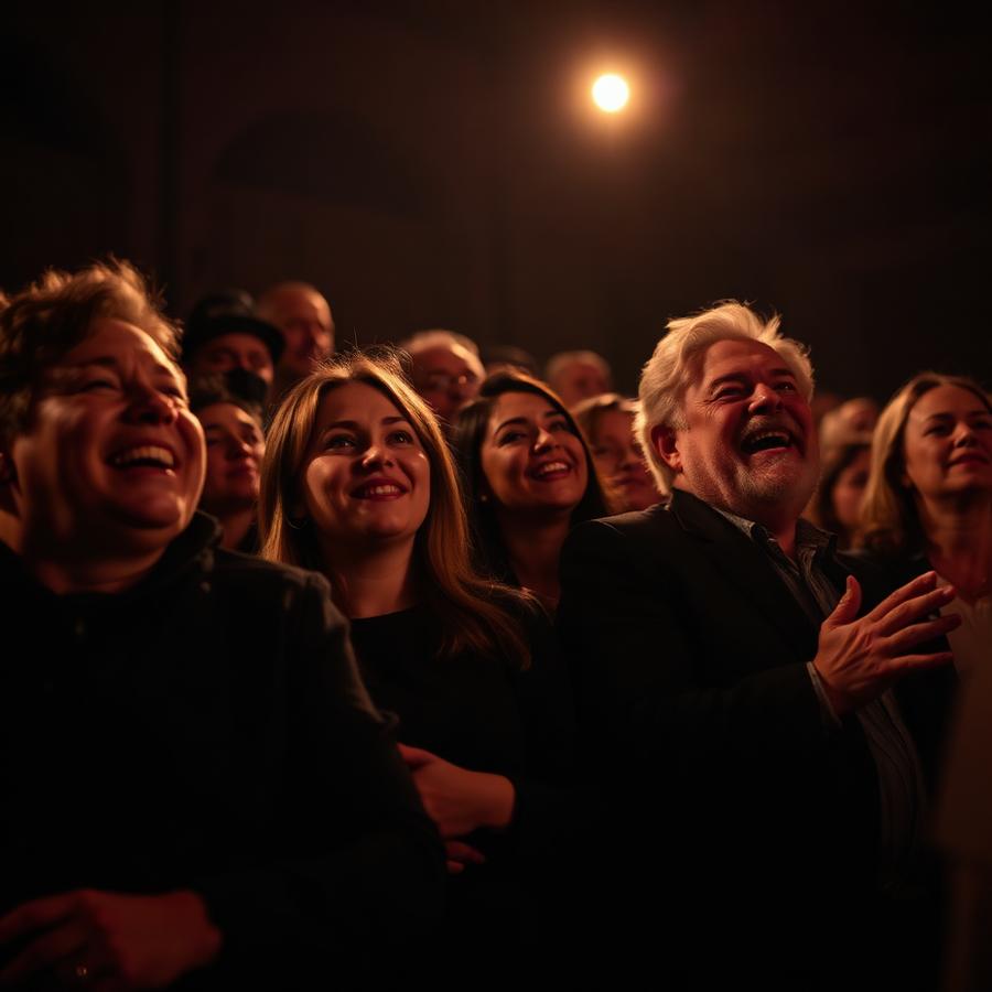 Publieksreactie tijdens een show, gezichten vol verwondering