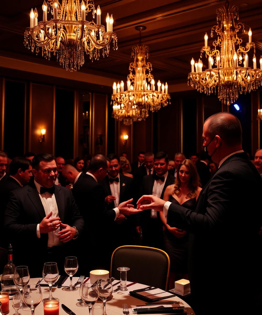 Zakelijk gala met close-up magie tussen de gasten