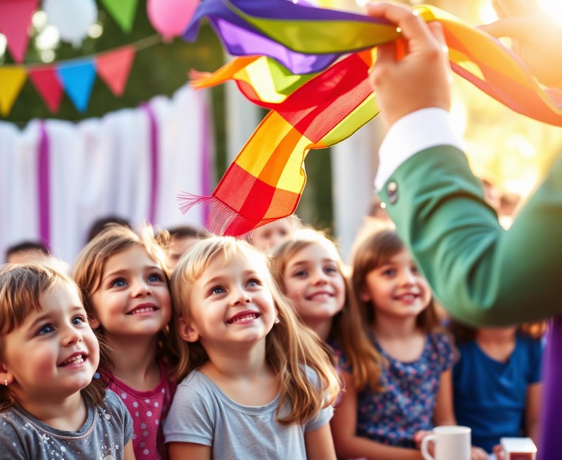 Kinderfeestje met een kleurrijke sjaal-truc